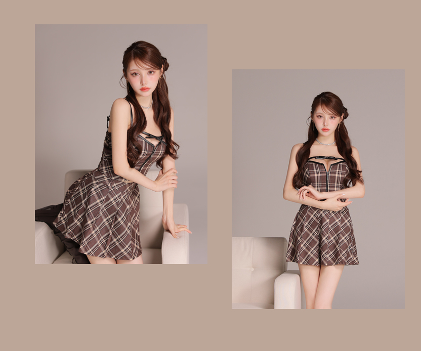 ROBE de FLEURSチェック柄ペプラムドレス ROBE de FLEURSチェック柄ペプラムドレス ROBE de FLEURSチェック柄