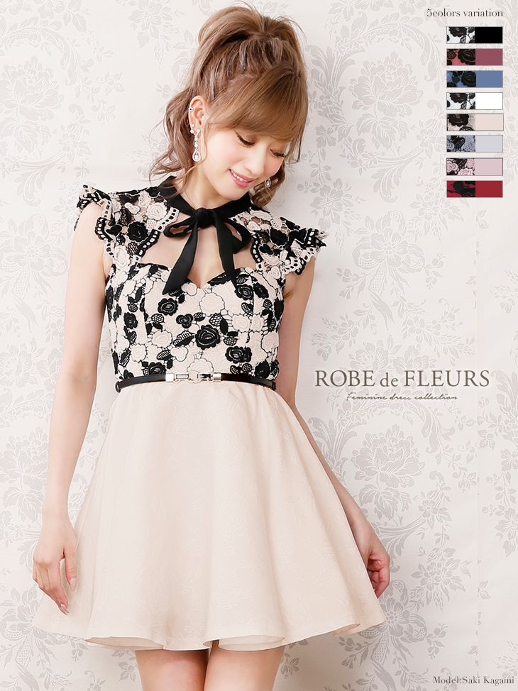 未使用＊ROBE de FLEURS＊ジャガードフラワー＊レースアップ＊ドレス