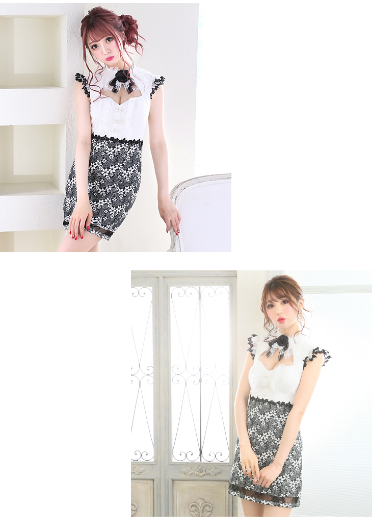 XSサイズあり】ローズコサージュ×フラワージャガード台形ミニドレス XSサイズあり】ローズコサージュ×フラワージャガード台形ミニドレス