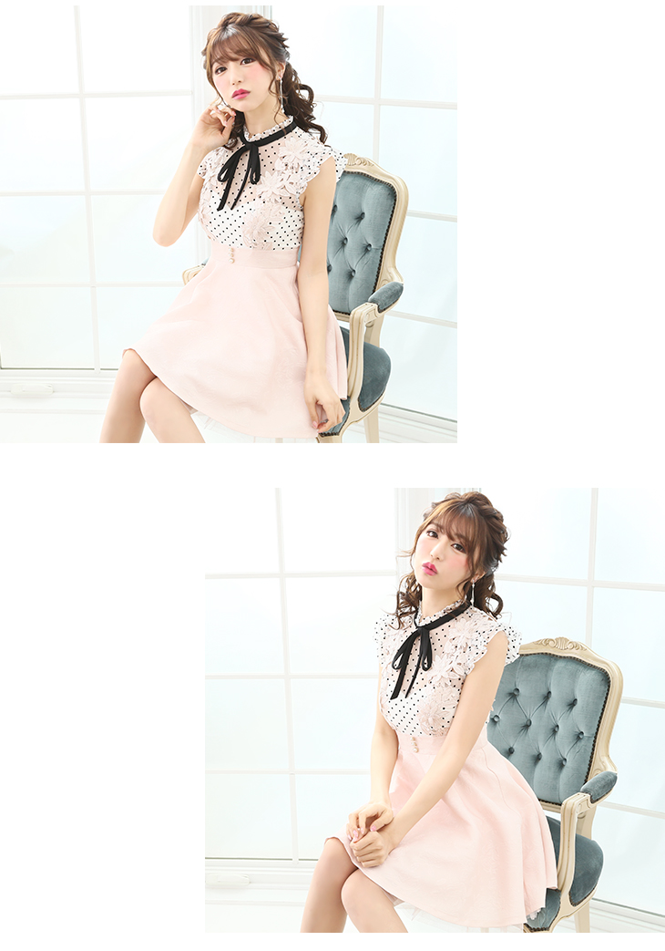 フラワーレース×ピンドット×フレアミニドレス(fm1801)｜ROBE de FLEURS 