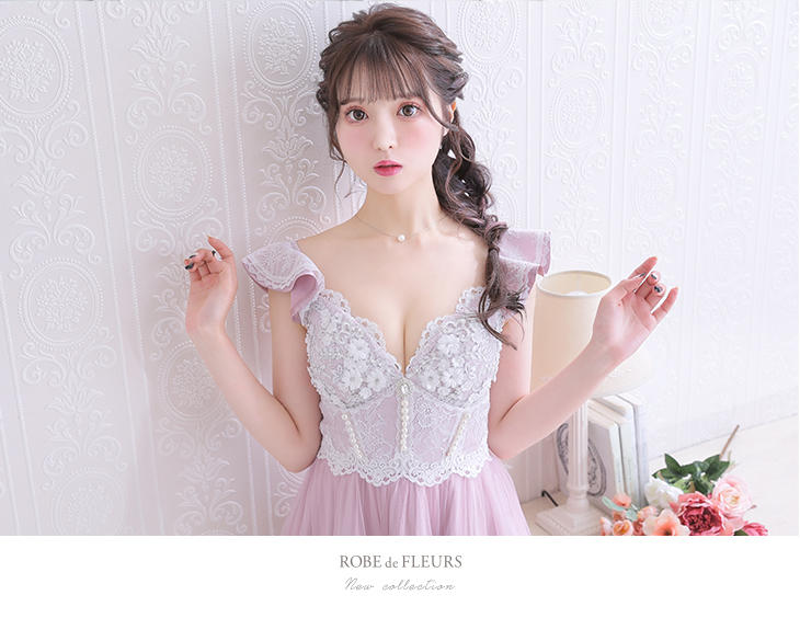 【XS～Lサイズあり】Flower pearl feminine dress(fm2381)