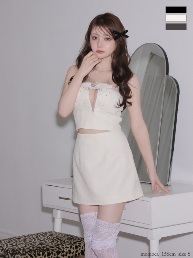 XSサイズあり】ビジューリボンセットアップタイトミニキャバドレス(fm3456)